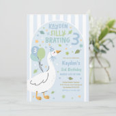 Silly Goose Silly-Brating Three Birthday Party  Einladung (Stehend Vorderseite)
