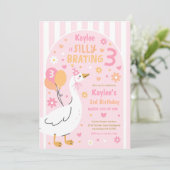 Silly Goose Silly-Brating Three Birthday Party Einladung (Stehend Vorderseite)