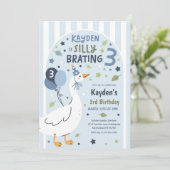 Silly Goose Silly-Brating Three Birthday Party  Einladung (Stehend Vorderseite)