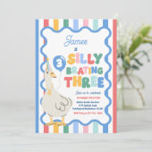 Silly Goose Silly-Brating Three Birthday Party  Einladung (Stehend Vorderseite)