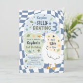 Silly Goose Silly-Brating Three Birthday Party Einladung (Stehend Vorderseite)