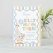 Silly Goose Silly-Brating Three Birthday Party  Einladung (Stehend Vorderseite)