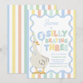 Silly Goose Silly-Brating Three Birthday Party  Einladung (Vorne/Hinten)