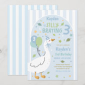 Silly Goose Silly-Brating Three Birthday Party  Einladung (Vorne/Hinten)