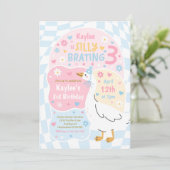 Silly Goose Silly-Brating Three Birthday Party Einladung (Stehend Vorderseite)