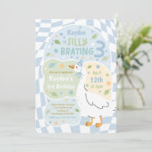 Silly Goose Silly-Brating Three Birthday Party Einladung (Stehend Vorderseite)