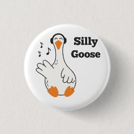 Silly Goose Wearing Headphones – Cute Funny Goose Button