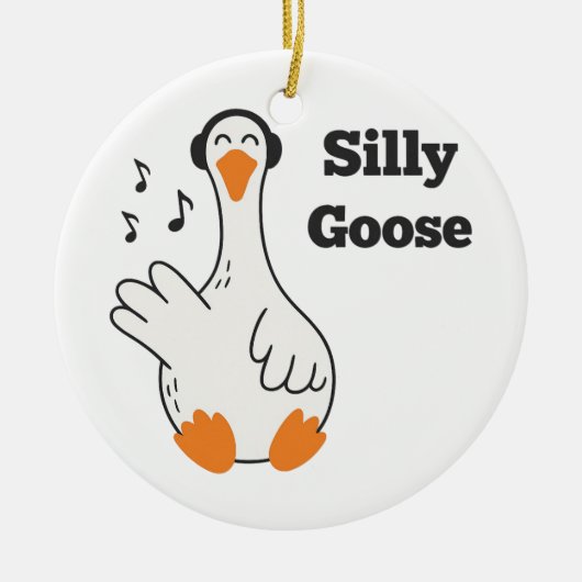 Silly Goose Wearing Headphones – Cute Funny Goose Keramik Ornament (Vorne)