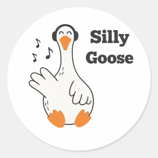 Silly Goose Wearing Headphones – Cute Funny Goose Runder Aufkleber (Vorderseite)