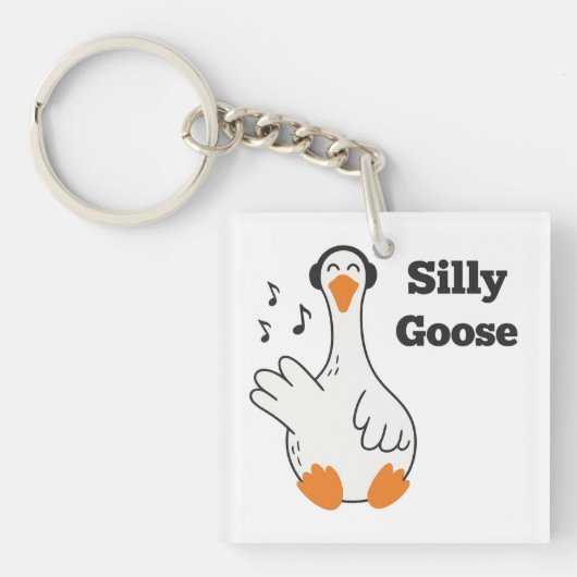 Silly Goose Wearing Headphones – Cute Funny Goose Schlüsselanhänger (Vorderseite)