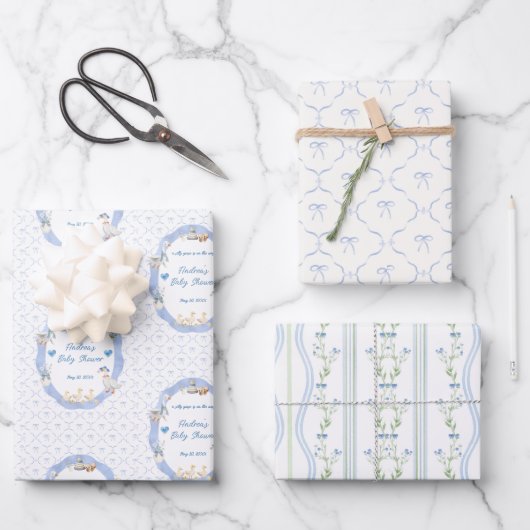 Silly Goose Whimsical Bow Baby Boy Shower Geschenkpapier Set (Vorderseite)