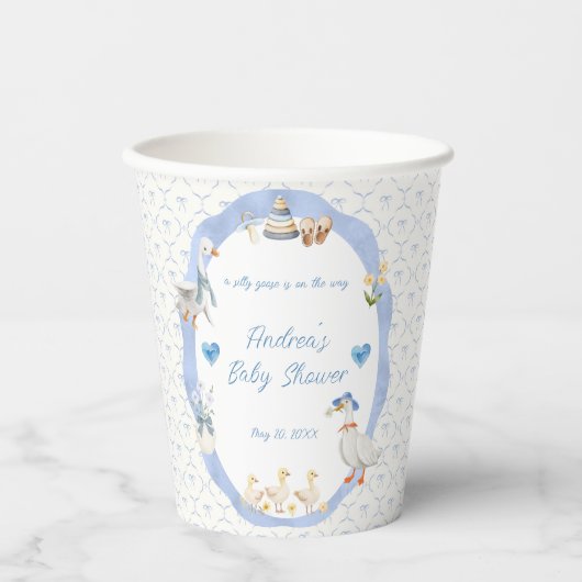 Silly Goose Whimsical Bow Baby Boy Shower Pappbecher (Vorderseite)