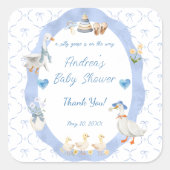 Silly Goose Whimsical Bow Baby Boy Shower Quadratischer Aufkleber (Vorderseite)