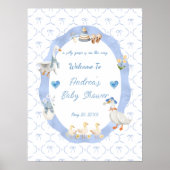 Silly Goose Whimsical Bow Baby Boy Shower Welcome Poster (Vorne)