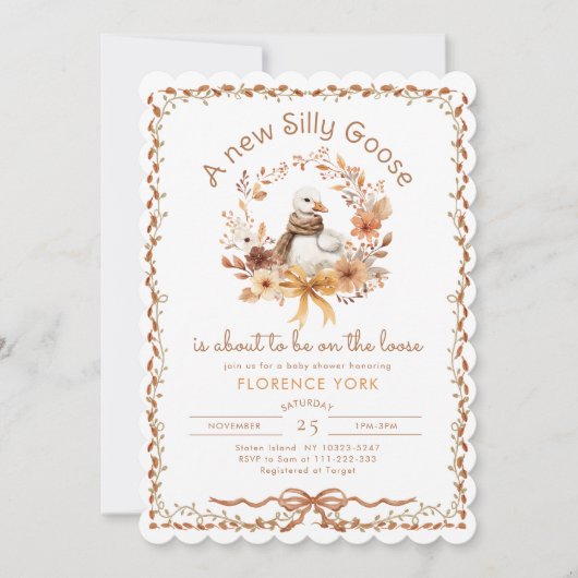Silly Goose Whimsical Fall Baby shower Einladung (Vorderseite)