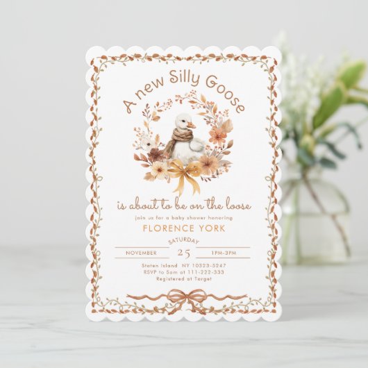 Silly Goose Whimsical Fall Baby shower Einladung (Stehend Vorderseite)