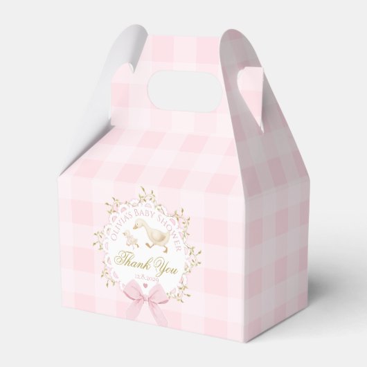 Silly Goose Whimsical Pink Gingham Baby Shower Geschenkschachtel (Rückseite)