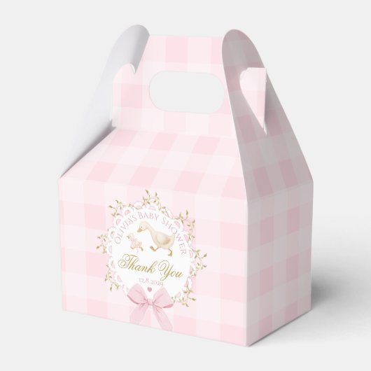 Silly Goose Whimsical Pink Gingham Baby Shower Geschenkschachtel (Vorderseite)