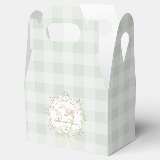 Silly Goose Whimsical Sage Gingham Baby Shower Geschenkschachtel (Geöffnet)