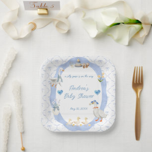 Silly Goose Whimsical Schleife Baby Boy Shower Pappteller