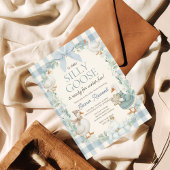 Silly Goose Winter Blue Plaid Baby Shower Einladung