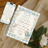 Silly Goose Winter Blue Plaid Baby Shower Einladung