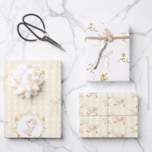Silly Goose Yellow Gingham wildflower Baby Shower Geschenkpapier Set (Vorderseite)