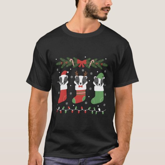 Silly Honey Badger Christmas Lights Playful  T-Shirt (Vorderseite)