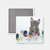 Silly Husky Puppy got into Paint Buckets Magnet (Vorderseite/Rückseite)