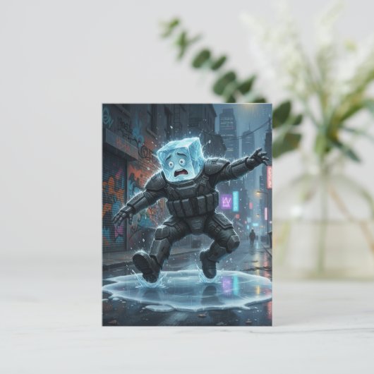 Silly icecube falling on ice  postkarte (Stehend Vorderseite)