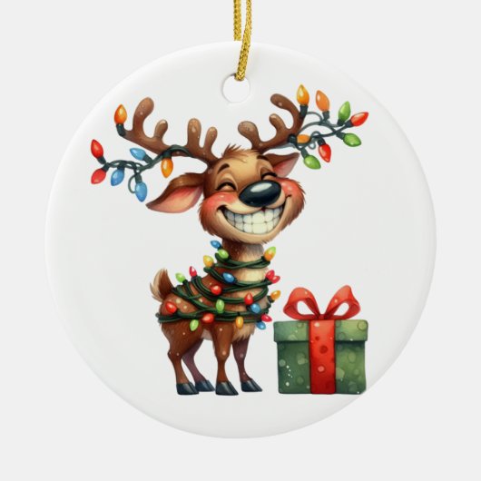 Silly Reindeer Keramik Ornament (Vorne)