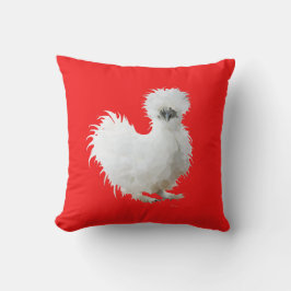 Silly Silkie Chicken on Red Kissen