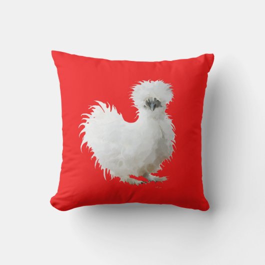 Silly Silkie Chicken on Red Kissen (Vorderseite)
