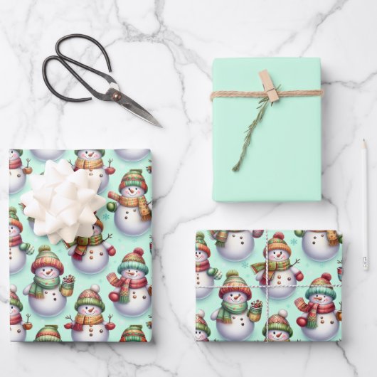 Silly Snowmen Geschenkpapier Set (Vorderseite)