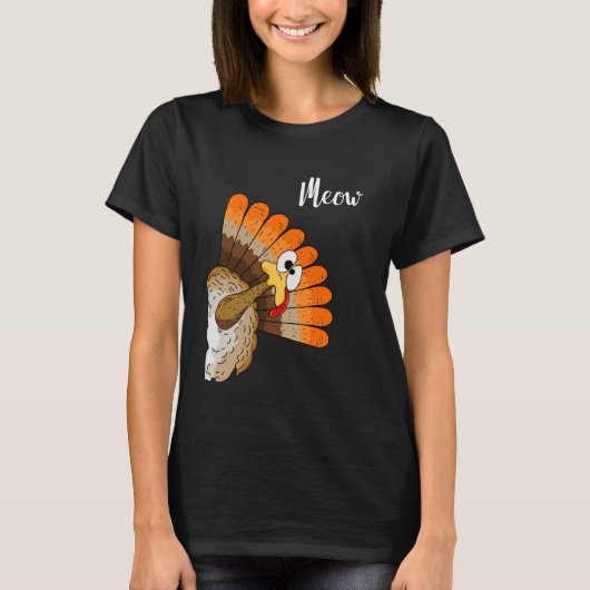 Silly Turkey Meow Thanksgiving Cartoon Humor Graph T-Shirt (Vorderseite)