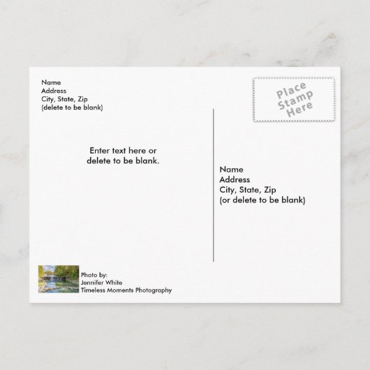 Siloam Springs Sager Bach Wasserfall Postkarte (Rückseite)