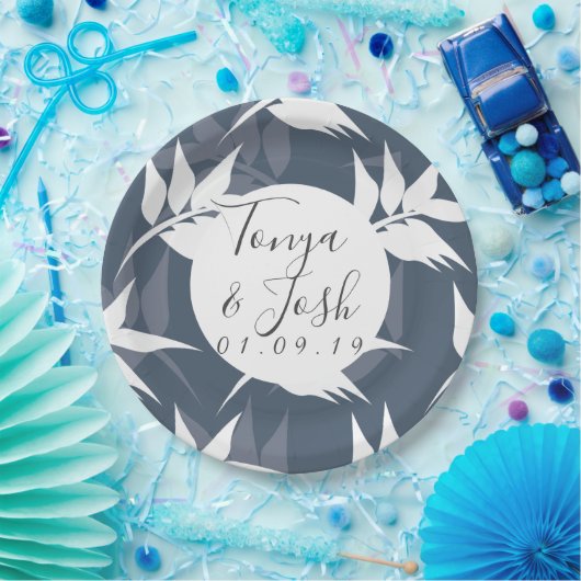 Silohuette Navy Garden Blätter Wedding Pappteller (Party)