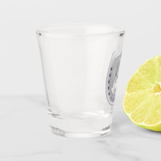 Siluesterhase und HufeisenEmblem Personalisiert Schnapsglas (Links)