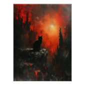 Silueta de Gato Ardiente: Atardecer Surrealista Poster (Vorderseite)