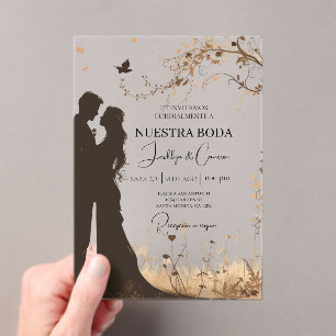 Silueta de novio y novia acryleinladungen