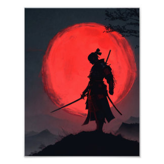 Silueta Samurai Luna Roja Fotodruck