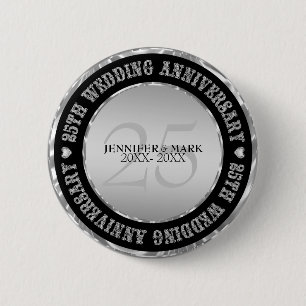 Silve Wedding Anniversary  Metallic Silver & Black Button