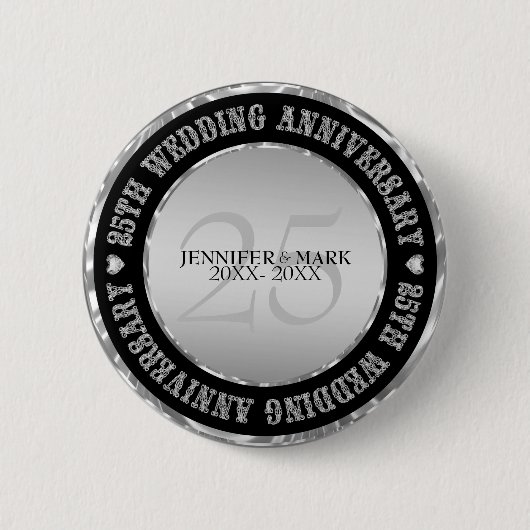Silve Wedding Jubiläum Metallic Silver & Black Button (Vorderseite)
