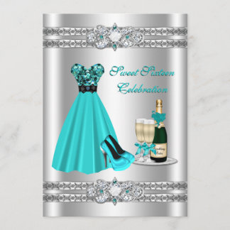Silver 16 . Geburtstag Gown 12x18 Invite Einladung