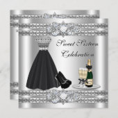 Silver 16 . Geburtstag Gown Invite Einladung (Vorne/Hinten)