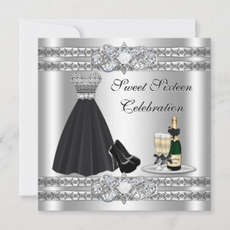 Silver 16 . Geburtstag Gown Invite Einladung