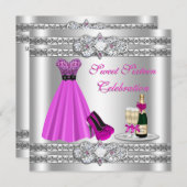 Silver 16 . Geburtstag Gown Invite Einladung (Vorne/Hinten)