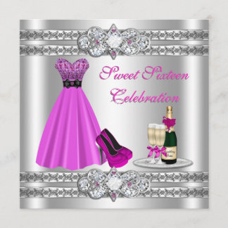 Silver 16 . Geburtstag Gown Invite Einladung
