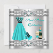 Silver 16 . Geburtstag Gown Invite Einladung (Vorderseite)