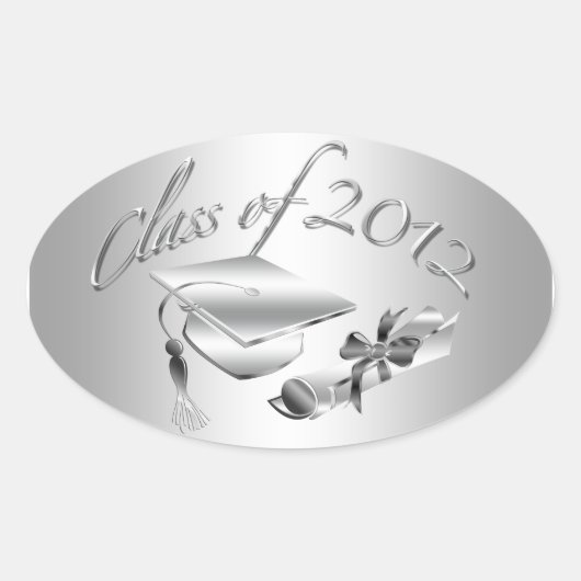 Silver 2012 Graduation Cap & Diploma Siegel Ovaler Aufkleber (Vorderseite)
